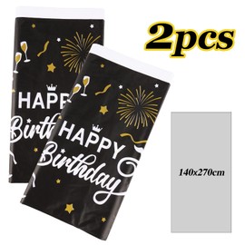 BETESSIN Pack of 2 137 x 274 cm Tablecloths Birthday - Happy Birthday Tablecloth, Rectangular, Plastic Party Tablecloth for Birthday, Men and Women (Thickness: 0.03 mm)