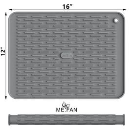 ME.FAN Silicone Dish Drying Mat for Kitchen Counter, Dish Drying Pad for Sink, Refrigerator or Drawer, Countertop Protection Pad M - 16''×12'' - Grey