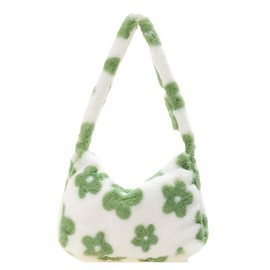 HREDZEO Plush Shoulder Bag, Green, Women's Single Shoulder Bag with Crossbody Bag, Plush Shoulder Bag, Everyday Shoulder Bag, Women Winter Handbag, Shoulder Bag for Girls, Green, Green