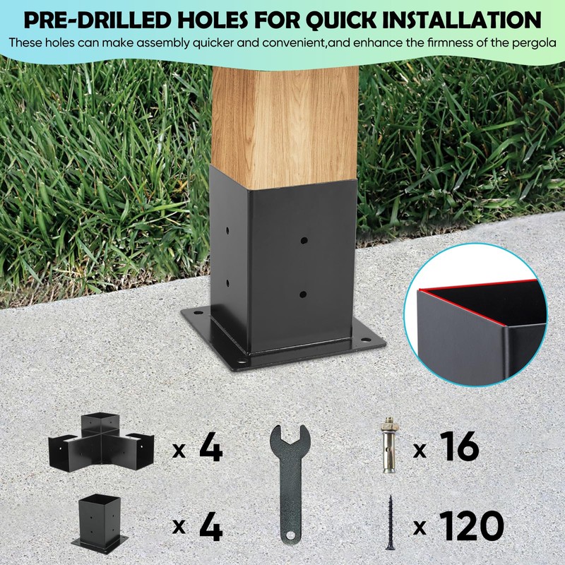 8PCS Pergola Kit Corner Brackets, BRRIY Pergola Brackets Kit 4x4