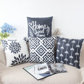 NIULAA Black Grey Cushion Covers 45 x 45 Set of 4 Velvet Cushion Cover 18x18 Modern Square Geometric Cushions Quotes Home Decor Pillow Cases for Sofa Bed Garden