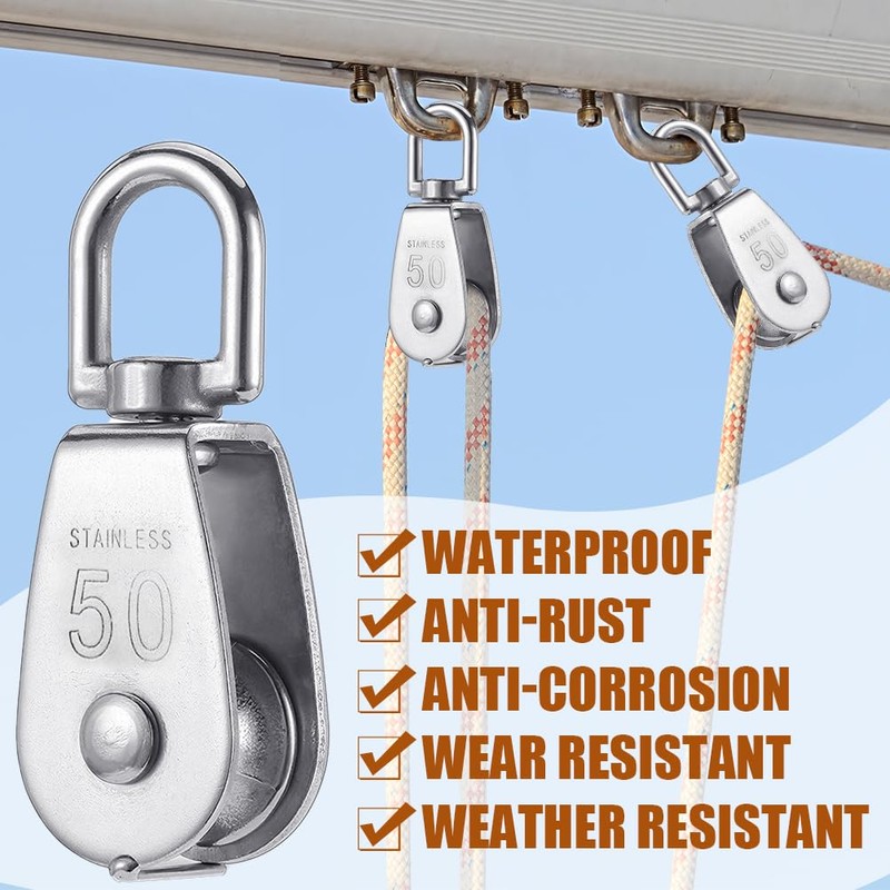 2PCS Heavy Duty Single Pulley M50 Pulley System Stainless Steel