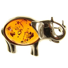 Baltic amber and sterling silver 925 cognac elephant brooch pin