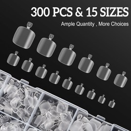 300 Pcs Toe Nail Press Ons in 15 Sizes - Short Square False Nails, Soft Gel x Nail Tips Fake Acrylic Press on Toenails for Nail Extension or Salon-quality Manicures and Pedicures