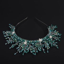 BERYUAN Crystal Rhinestone Beads Headband Elegant Rhinestone Wedding Hair Crown Peacock Green Rhinestone Beads Hair Tiara for Wedding Women Wedding Bridal Headband for Women Girls (peocock green)