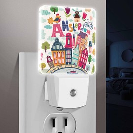 Jahiona LED Night Light Lamp with Smart Sensor Dusk to Dawn Sensor,Amsterdam Holland Travel Cartoon Night Light Daylight White,0.5W Plug-into Wall for Adults,Bedroom,Bathroom,Hallway,Kitchen