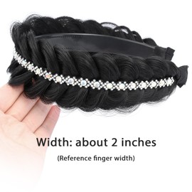 Gledola wide braid with teeth Synthetic Hair Braided Headband Hairpiece for Women (Natural Black 2 inches, Free Size)