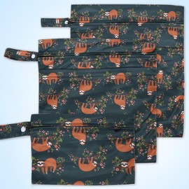 SANFERGE - 3 bolsas de pañales de tela para bebé, impermeable, reutilizable, con 2 bolsillos con cierre y asa, bolsas de lavandería lavables para viajes, playa, piscina, guardería, yoga, gimnasio, ejercicio, trajes de baño, SML, perezoso