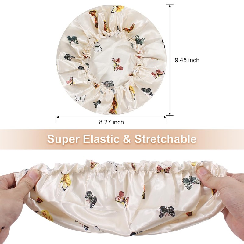 Mecool 2 Stück verstellbare Schmetterling Duschkappen für Frauen|wiederverwendbare Satin Haarkappe