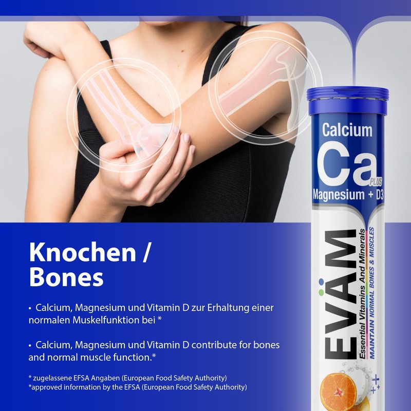 EVÄM Calcium Magnesium D3 Effervescent Tablets, Mandarin Flavour, 3 x