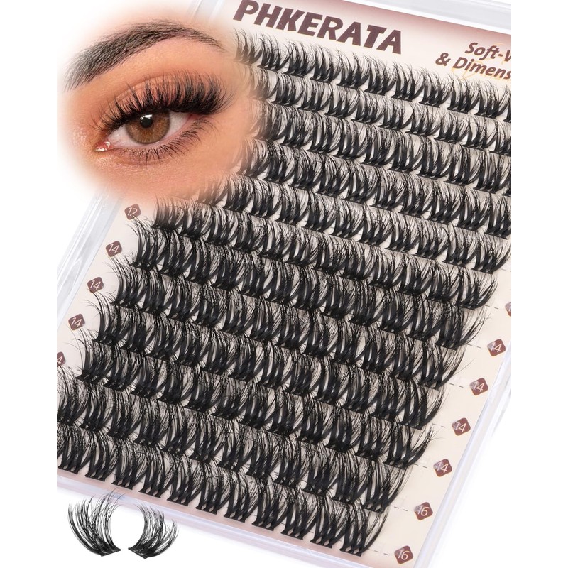 PHKERATA Fluffy Lash Clusters Wispy Eyelash Clusters, D Curl Cluster