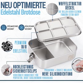 nicelock Children's Lunch Box with Compartments, 1500 ml, Stainless Steel Lunch Box, Leak-Proof, Bento Box for Children and Adults, Fixed Divider and 2 Compartments