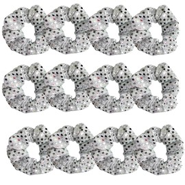 12 Pcs Glitter Cheer Christmas Sequins Hair Scrunchies Santa Claus Dance Scrunchie School Performance/Sports/Practice/Party Scrunchie Ponytail Holder Wrist for Girls Show (Silver)