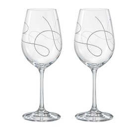 Wine, Goblet, Crystal Glass, Set of 2 Glasses, with String Design, by Barski, Made in Europe - 16 oz.