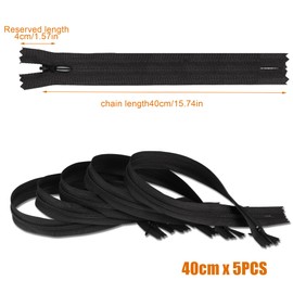 5pcs Invisible Zips, Black Zips, 16 Inch / 40cm Nylon Closed-Ended Concealed Zipper, Plastic Zip Fixer for Tailor Sewing Tools Craft Dressmaking Pillows Cushions Skirts Clothes Bags Pants