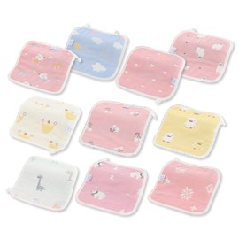 RERACO Gauze Handkerchief, Gauze Towel, Loop, For Babies, Children, 6-ply Gauze, 100% Cotton, Soft, For Girls, Nursery, Hand Towels (Set of 10)