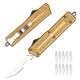 Utility Knife, All-Metal Manual Box Cutter with Quick-Change Stainless Steel Blade,Folding Cutting Tool Set with 10pcs #23 Replacement Blades,GOLD