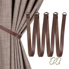 Home Queen Leather Curtain Tie Backs Attach to Wall, Outdoor Drape Holder Holdbacks Tiebacks with Wall Hooks, 4 Pack, Chocolate