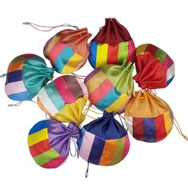 Seoulful Vintage Korean Saekdong Bokjumeoni Lucky Pouches - Traditional Fortune Bags 8-Piece Set with Colorful Stripes