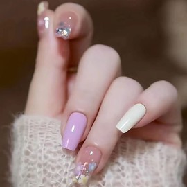 24 Pieces Fingernails, Lovely Floret, Flash, Silver Foil, Girly Nail