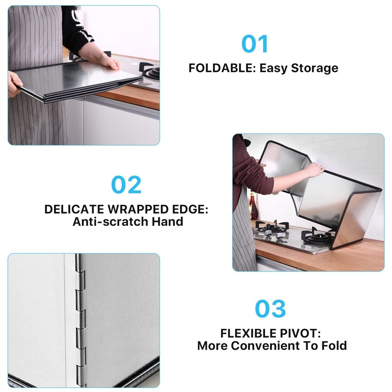 Aemygo 4 Sided Splatter Guard, Foldable Stainless Steel Grease Splatter