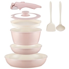 Ceramic Cookware Set Non Stick 8Pcs Pots and Pans Set Detachable Handle Induction Kitchen Cooking Set with Frying Pans Oven Dishwasher Safe, PFAS/PFOA Free, Pink