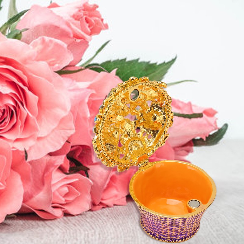 Flower Basket Jewelry Box Exquisite Vintage Hand Painted Metal Trinket