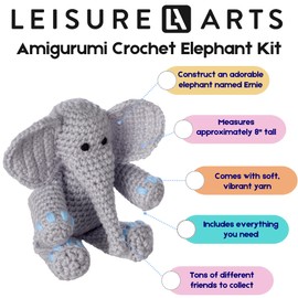 LEISURE ARTS - Crochet Kits, Friends Ernie Elephant, 3", Crochet Kit for Beginners, Complete Kit, Animal Kits, Animal Kit, DIY Amigurumi Kits