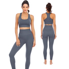 Workout Sets for Women 2 Piece High Waisted Seamless Leggings with Padded Stretchy Sports Bra Sets Yoga Outfit Jogging Gym Clothes (NA007M- Grey)