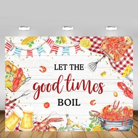 MEHOFOND Crawfish Boil Backdrop Let The Good Times Red Plaid Seafood Boil Background for Birthday Baby Shower Family Summer Holidays Engagement Party Banner 7x5ft
