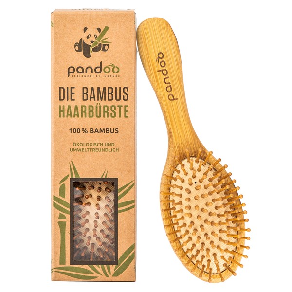 pandoo Bamboo Hair Brush With Natural Bristles, Vegan, Environmentally Friendly, Natural Brush with Bamboo Bristles for Natural Beautiful Hair for Men, Women and Children, Detangler