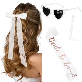 Pack of 4 Hen Party Accessories Women's JGA Veil Bride, Bride to Be Sash, Heart Sunglasses with Pen, Hen Party Decoration Women for Bachelor Party, Bridal Shower and Wedding Photography