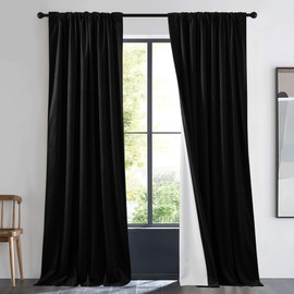 NICETOWN Warm Curtains for Winter, Black 100% Blackout Bedroom Velvet Curtain 96 inches Long, 1 Panel Pinch Pleated Thermal Light Blocking Noise Canceling Window Drape for Bedroom, W48 x L96
