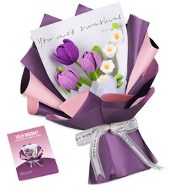 JAUYING Crochet Kit for Beginners, Flowers Crochet Starter Kit with Step-by-Step Video Tutorials, Soft Yarn, Instructions, Beginner Crochet Kit for Adults, Knitting Kit DIY Tulip Bouquet Crafts