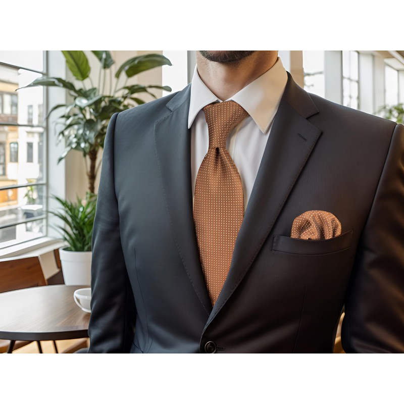 [S&W SHLAX&WING] Men's Necktie Brown Copper Formal Neck Tie Set