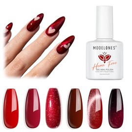 modelones Fall Gel Nail Polish Set 6 Colors Red gel Burgundy Glitter Cat Eye Color Changing Gel Polish Kit with Magnet Soak Off U v LED Nail Art DIY Manicure Salon Home Gifts for Women Girls