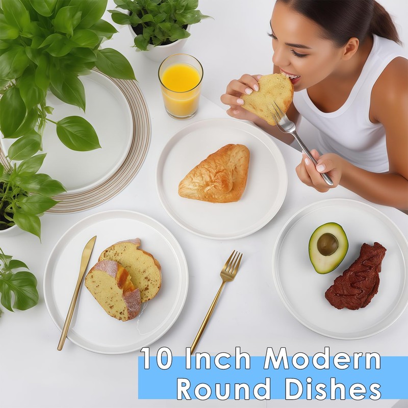 Dyrfolm 9 Inch White Dinner Plates Set of 6, Ceramic