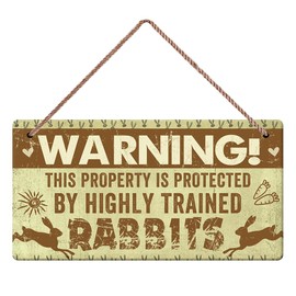 LSODOIEI Warning Rabbits Wooden Plaque Vintage Beware of The Bunny Signs for Pet Lover Room Decor Hanging Wall Door Tag Pet House Funny Gift 5 X 10 Inches
