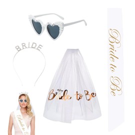 Bisienya Bride to Be Sash Hen Party Accessories Bride to Be Accessories 4-Piece Bridal Outfit Includes Bride Sunglassesbride, Ribbon, Veil, Headband Suitable as Wedding Photo Props