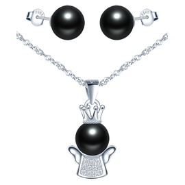 Yumilok Women's Necklace with Pendant Women's Earrings Pearl Stud Earrings Guardian Angel Jewellery Set for Women Girls Hypoallergenic 925 Silver, Sterling Silver Pearl Sterling Silver Pearl Zirconia,