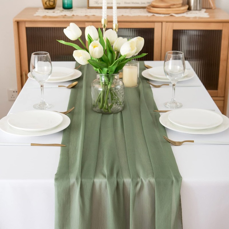 CHUQING Chiffon Table Runner Green Table Runner Wedding Sage Green