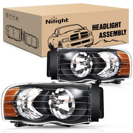 Nilight Headlights for 2002 2003 2004 2005 Ram 1500 2500 3500 Truck,Headlight Assembly Set Driver and Passenger,Headlamp Replacement, Black Housing with Amber Corner Clear Lens