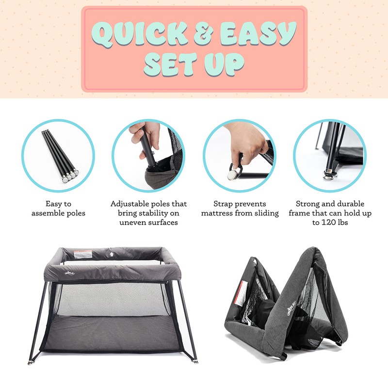 UNiPLAY Foldable Travel Crib, Lightweight Portable Playpen, Easy to Pack