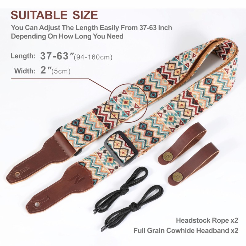 Nefelibata Banjo Strap 2" Wide Full Grain Leather Jacquard Embroidered