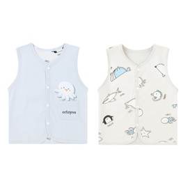 ANIMQUE Baby Toddler Kids Double Sided Vests Spring Autumn Cotton Thin Snap Button Sleeveless Jacket Kids Gilet with Cartoon Pattern, Octopus Grey 73