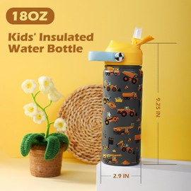 Kids Insulated Water Bottle with Straw 18oz - 18/8 Stainless Steel Toddler Water Bottle for School Travel Boys Girls (Dinosaur Fossil)