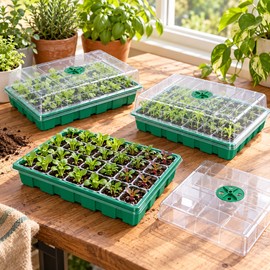 40-Cell Seed Starter Trays for Plant Propagation – 3-Piece Set with Transparent Covers for Home Gardening