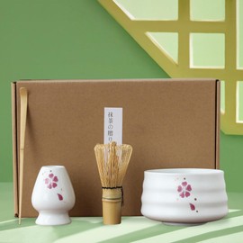 AIXXCUVQ Traditional Japanese Matcha Tea Set 4-in-1 Kitchen Utensils Gadgets for Tea Room, red 4 Leaf