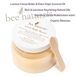 Bee Naturals Glow Body Butter - 5 Ounces - Rich Body Butter for Women and Men with Shea, Sunflower Oil, Beeswax, and Vitamin E - Moisturizer for Dry Skin - Enticing Vanilla Scent