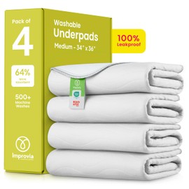 IMPROVIA® Washable Underpads, Heavy Absorbency Reusable Incontinence Pads for Kids, Adults, Elderly, and Pets - Waterproof Protection Floor White & White, (4 Pack - 34x36)